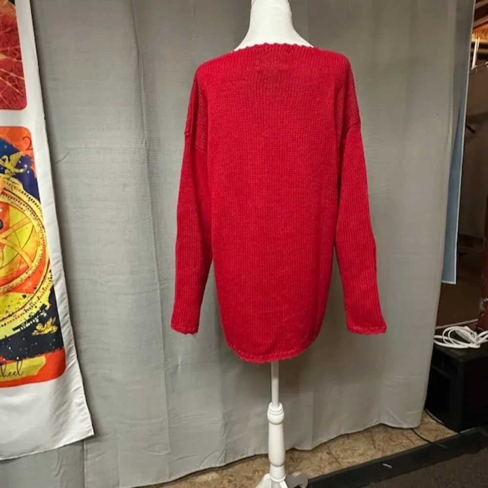 Red Christmas Tree Sweater Tunic, Embroidered, Tiara International Size L - Picture 5 of 13